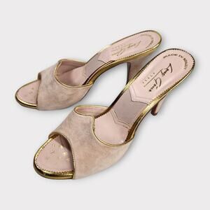 Long Gone Womens Pink Suede Gold Trim Kitten Heel Mules 8